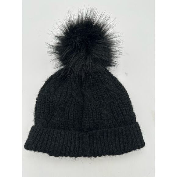 Monochromatic Fur Pom Cable Knit Black Beanie New Day target snow Winter HAT - Picture 1 of 7